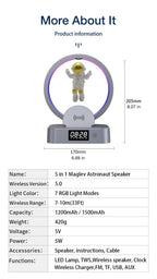 🚀 Parlante Astronauta 5 en 1 con Luz RGB, Reloj y Cargador Inalámbrico ✨
