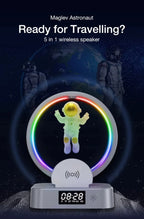 🚀 Parlante Astronauta 5 en 1 con Luz RGB, Reloj y Cargador Inalámbrico ✨