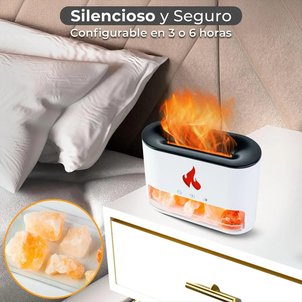 🔥✨ Difusor de Aromas con Efecto Llama y Piedra de Sal – Humidificador USB