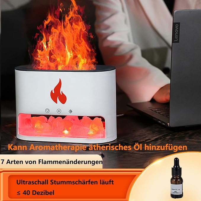🔥✨ Difusor de Aromas con Efecto Llama y Piedra de Sal – Humidificador USB