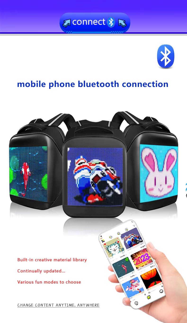 🎒✨ Mochila LED Inteligente con Bluetooth – Personaliza tu estilo en movimiento