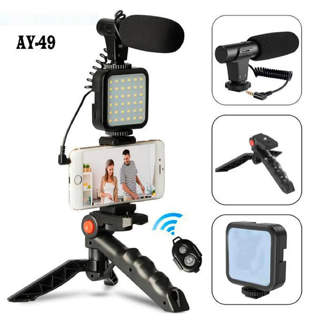 ✨ Kit de Grabación de Video con Trípode, Luz LED, Micrófono y Bluetooth🎥