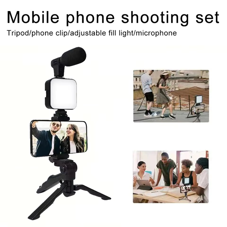 ✨ Kit de Grabación de Video con Trípode, Luz LED, Micrófono y Bluetooth🎥
