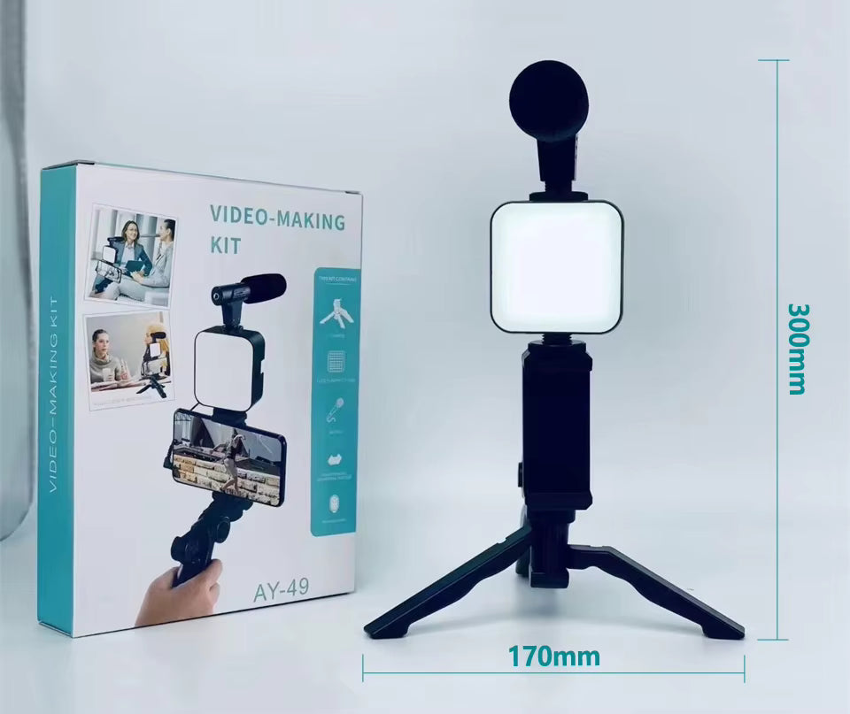 ✨ Kit de Grabación de Video con Trípode, Luz LED, Micrófono y Bluetooth🎥